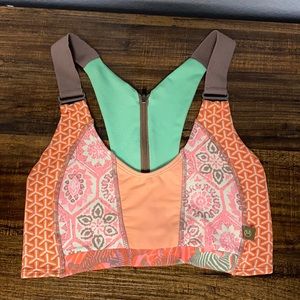 MAAJI Reversible Juicy Path Sports Bra Sz Large Gray Orange Zip Closure EUC